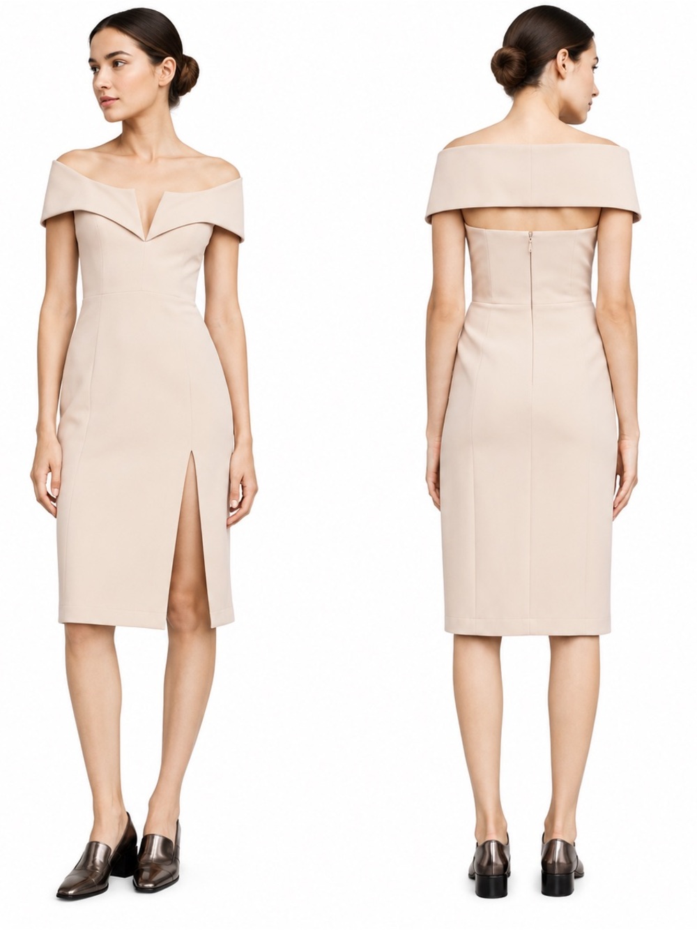 Bcbg Marquise Bare Pink BCBGMAXAZRIA Cream Off Shoulder Midi Dress | Elegant Coc